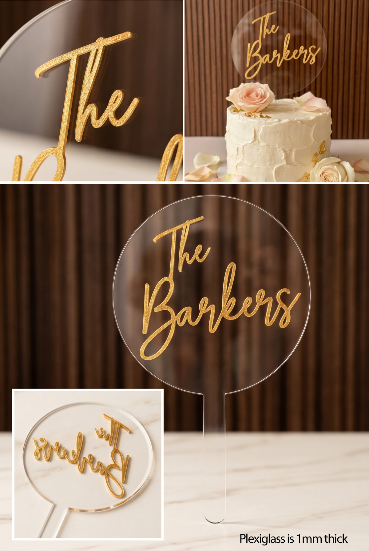 Custom Wedding Cake Topper – Round Circle with Shimmer Script Font