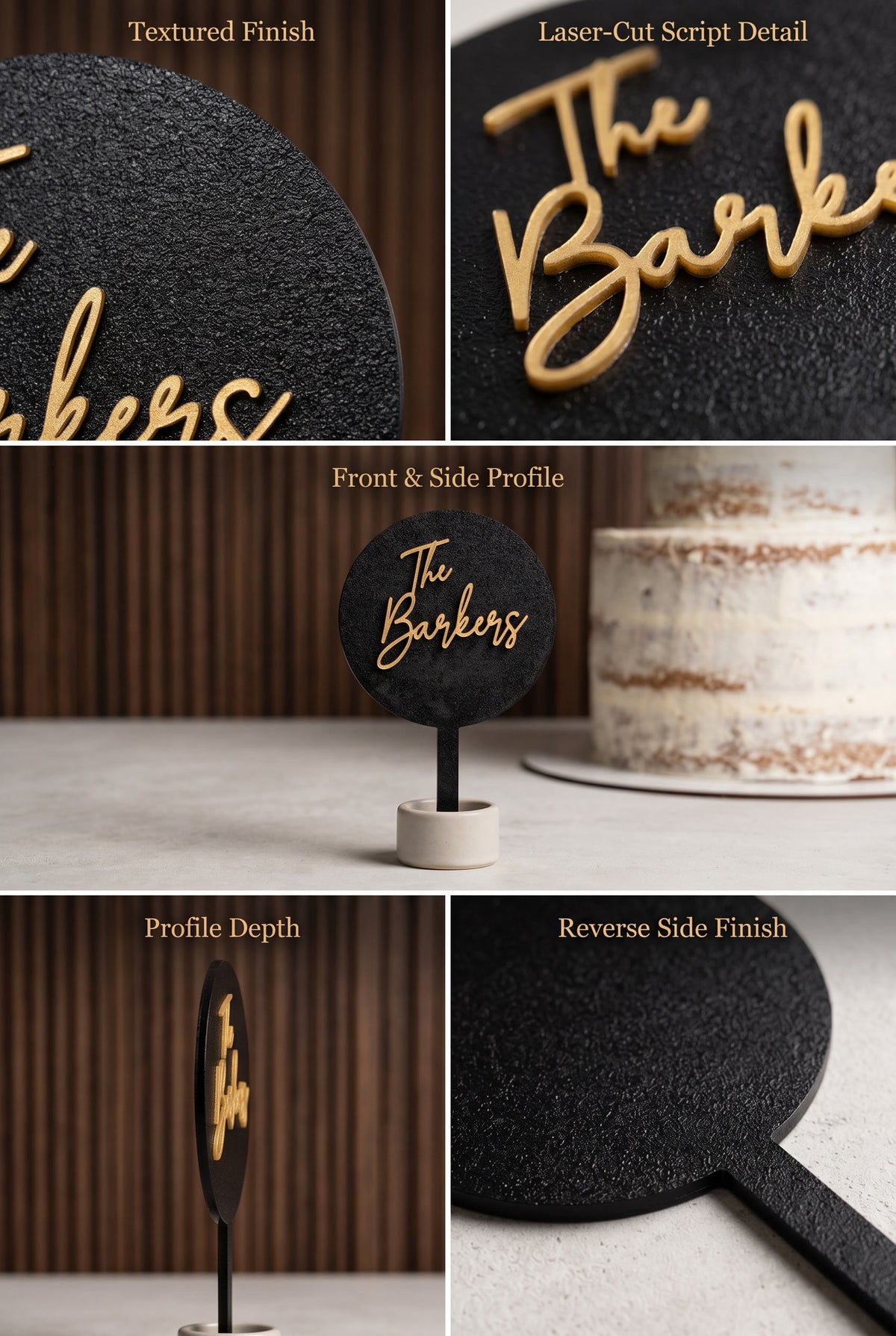 Custom Wedding Cake Topper – Round Circle with Shimmer Script Font