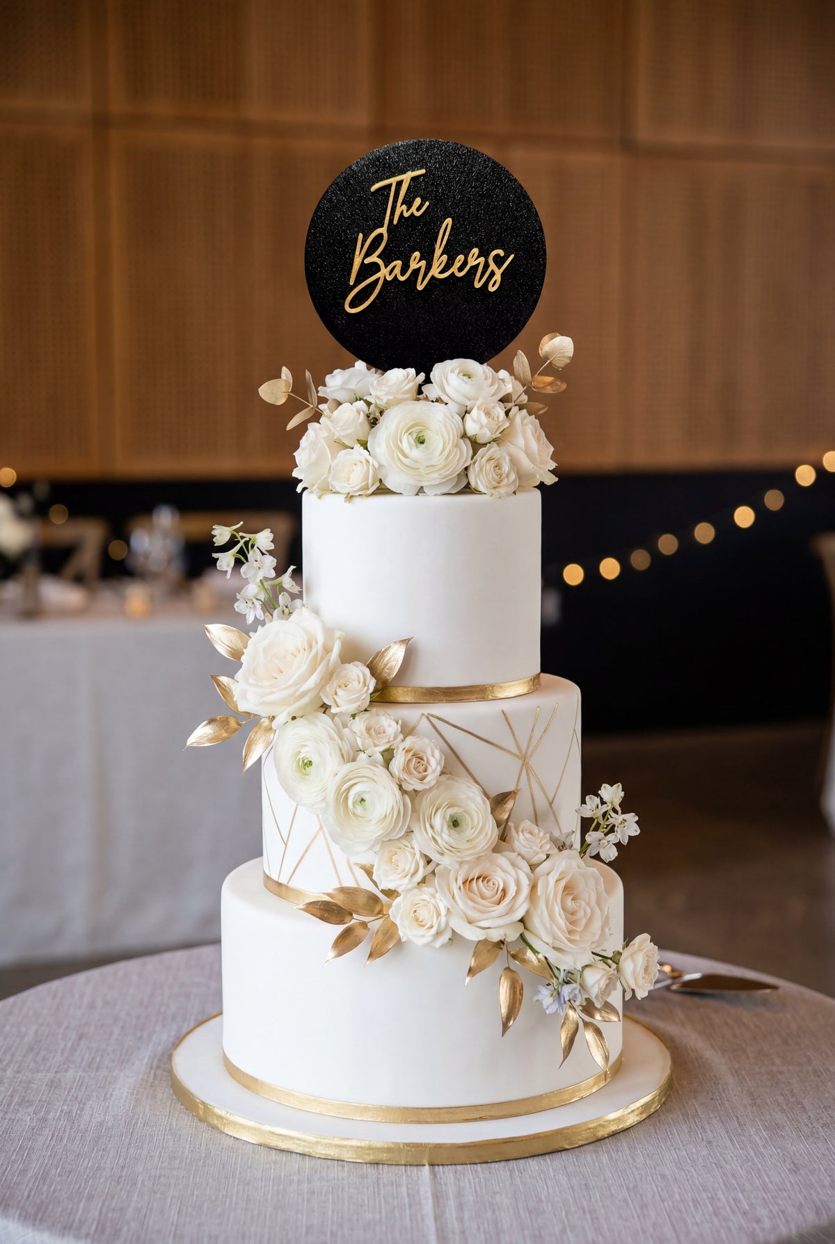 Custom Wedding Cake Topper – Round Circle with Shimmer Script Font